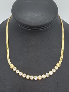 Swarovski Crystal Gold Tone Necklace Collar Style Herringbone 16" Signed
